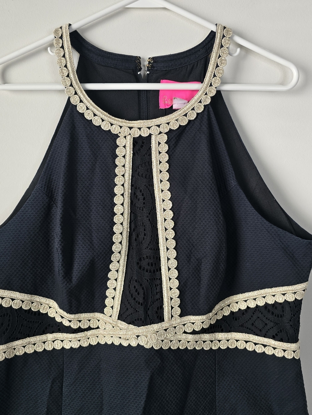 Lilly Pulitzer Layne Stretch Shift Dress Onyx Black & Gold Metallic Lace 16 - Picture 7 of 15